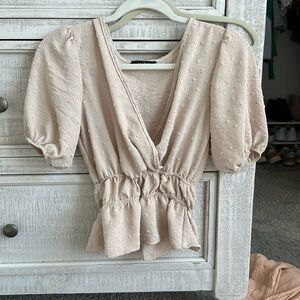 Tan blouse! Cute pattern